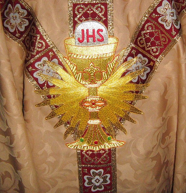 Semi Gothic Vestment Set in Gold with Deep Red Silk lining